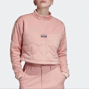 Adidas Originals Women's Pink Spirit Cropped Quilted Pullover Sweatshirt Size XS